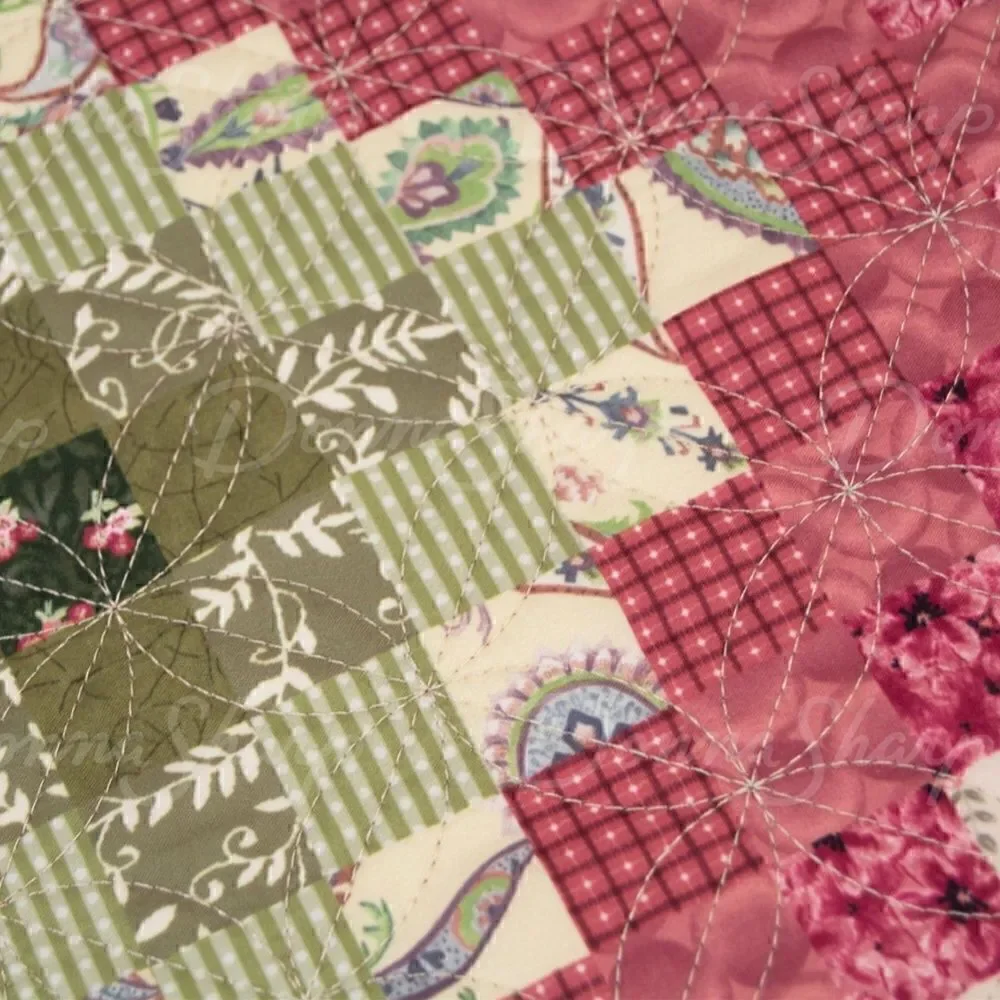 NEW! Sweet Melon KING Size Printed  Quilt Set Diamond Farmhouse Country